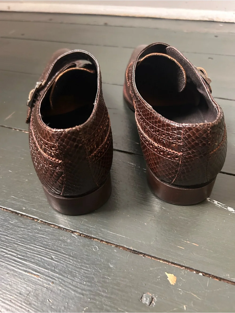 J. Bradford Brown Exotic Snakeskin Monk Strap Dress Shoes Made in Italy EU 45